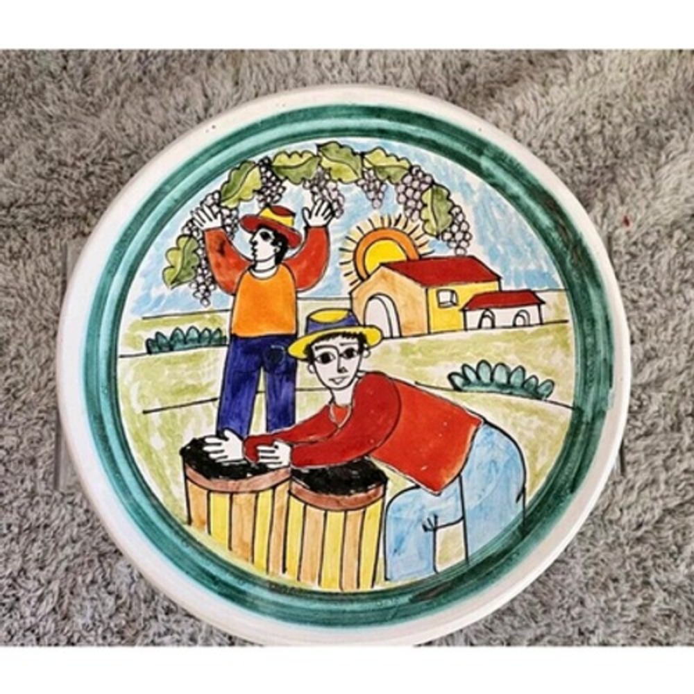 Nino Parrucca Pottery MCM Plate Hand Painted Folk‎ Art Italy Grape Harvest